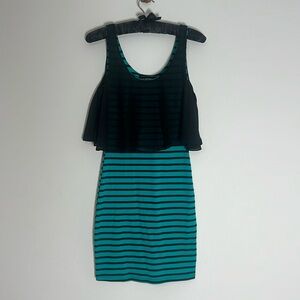 2000s Y2K Vintage Striped Mini Party Dress | Size Small